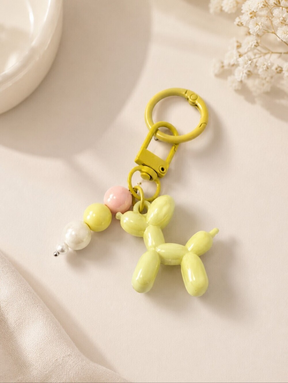 Balloon Dog Keychain Charm | Pastel Yellow Puppy Bag Charm | Purse, Backpack